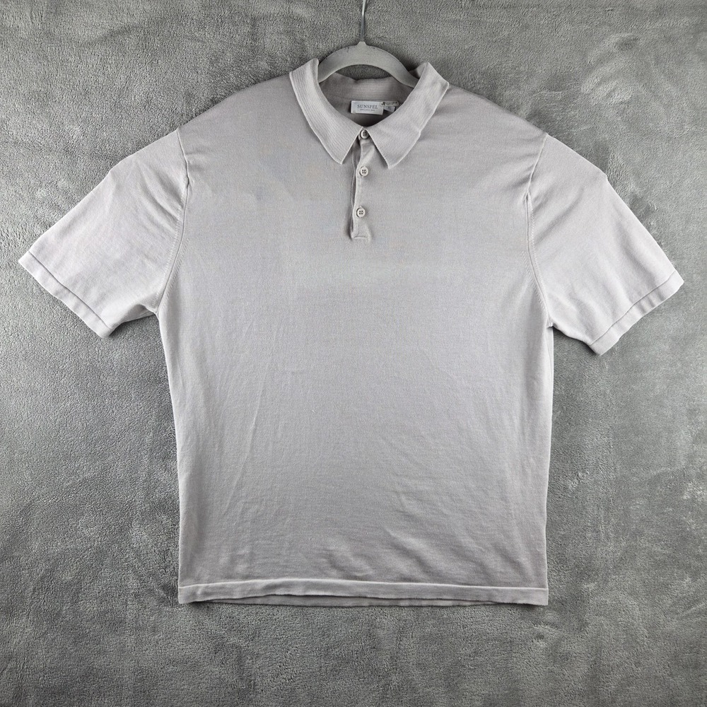 Sunspel Pique Polo Shirt Mens XL Ivory  Beige 100% Cotton Short Sleeve